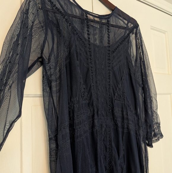 NWOT Beautiful Stories Sheer Beaded Dress With Slip Xs - Picture 2 of 9